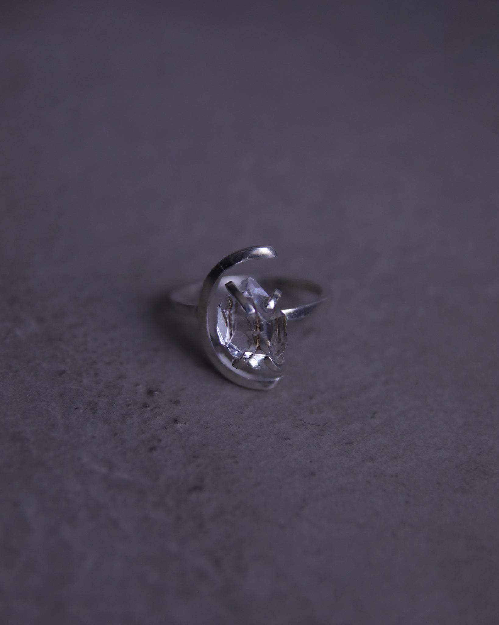 Herkimer Diamond Moon Ring 17.6